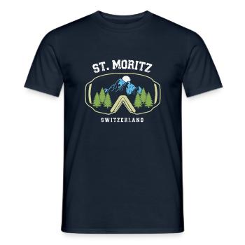Skigebiet St. Moritz Skifahren in den Schweizer Alpen Souvenir - Männer T-Shirt - Navy - Vorne - AI Model Male 178 light (178cm)