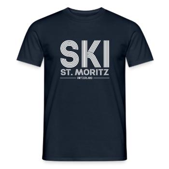 Skigebiet St. Moritz Skifahren in den Schweizer Alpen Souvenir - Männer T-Shirt - Navy - Vorne - AI Model Male 178 light (178cm)