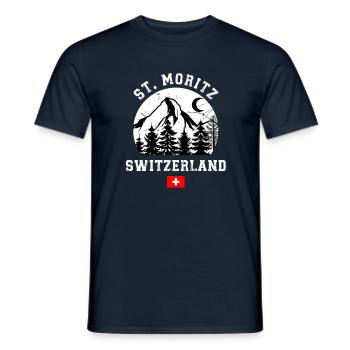 Skigebiet St. Moritz Skifahren in den Schweizer Alpen Souvenir - Männer T-Shirt - Navy - Vorne - AI Model Male 178 light (178cm)