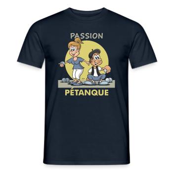 Dessin animé Couple Passion Pétanque - T-shirt homme - marine - Devant - AI Model Male 178 light (178cm)