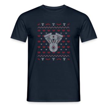 Chandail de Noël laid d'accordeur de moteur automatique - T-shirt homme - marine - Devant - AI Model Male 178 light (178cm)
