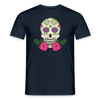 Floral Skeleton Sugar Bone Muertos Day Halloween - Men's T-Shirt - navy - Front - AI Model Male 178 light (178cm)