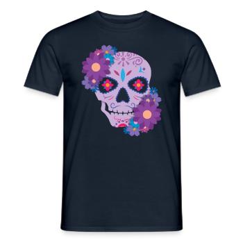 Violet Floral Sugar Bone Muertos Day Halloween - Men's T-Shirt - navy - Front - AI Model Male 178 light (178cm)