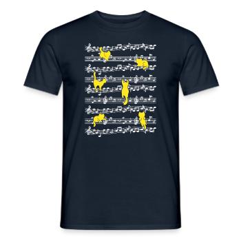 Cat Playing Musical Notes Musician Love Music - Men's T-Shirt - navy - Front - AI Model Male 178 light (178cm)