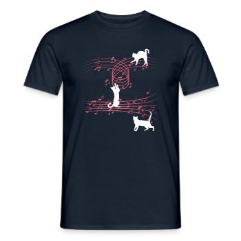 Pet Cat Love Jouer des partitions de musique Musique de musicien - T-shirt homme - marine - Devant - AI Model Male 178 light (178cm)