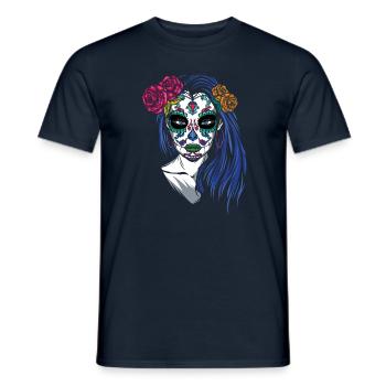 Lady La Catrina Mexiko Blumenmuertos Tag der Toten - Männer T-Shirt - Navy - Vorne - AI Model Male 178 light (178cm)