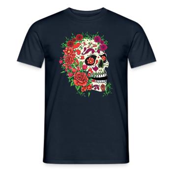 Mexiko Mexikanisches Blumenskelett Muertos Tag der Toten - Männer T-Shirt - Navy - Vorne - AI Model Male 178 light (178cm)