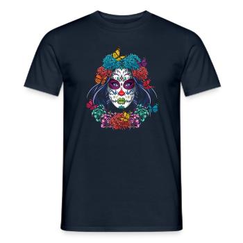 Mexiko Blumenmuertos Tag der Toten La Catrina - Männer T-Shirt - Navy - Vorne - AI Model Male 178 light (178cm)