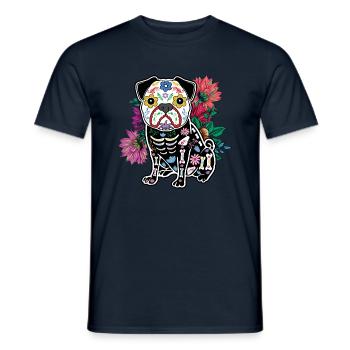 Blumenmops-Muertos Tag der Toten Halloween - Männer T-Shirt - Navy - Vorne - AI Model Male 178 light (178cm)