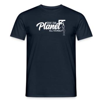 Save The Planet Kill Yourself TShirt Hangman - Men's T-Shirt - navy - Front - AI Model Male 178 light (178cm)