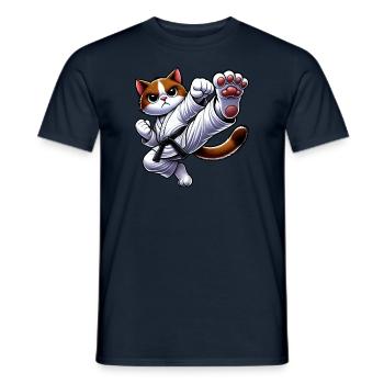 Chat de dessin animé combattant d’arts martiaux - T-shirt homme - marine - Devant - AI Model Male 178 light (178cm)