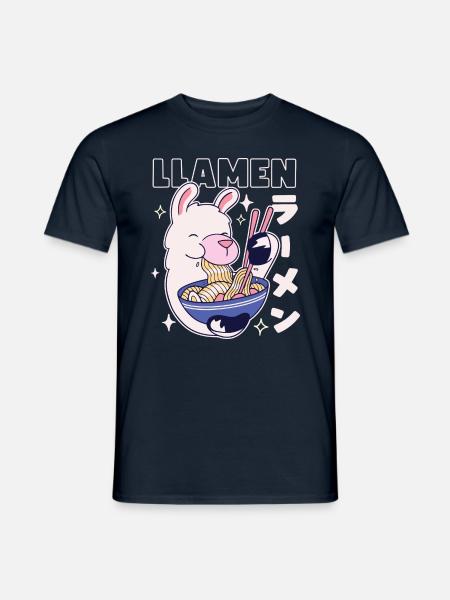 Llamen Kawaii Lama Mangiando Ramen - T-shirt uomo - navy