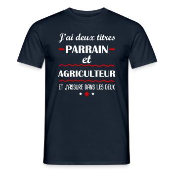 Deux titres parrain et agriculteur, agriculture - T-shirt homme - marine - Devant - AI Model Male 178 light (178cm)