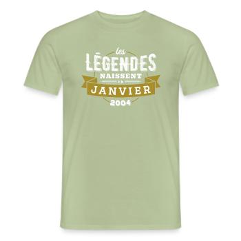 Les légendes naissent en janvier 2004 - T-shirt homme - vert sauge - Devant - AI Model Male 178 light (178cm)