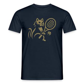 Minimalistische Silhouette Katze Tennisspieler - Männer T-Shirt - Navy - Vorne - AI Model Male 178 light (178cm)