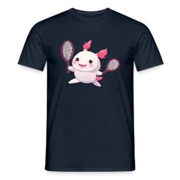 Süßes Kawaii Axolotl spielt Tennis - Männer T-Shirt - Navy - Vorne - AI Model Male 178 light (178cm)