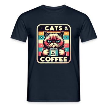 Katze und Kaffee keine Menschen - Männer T-Shirt - Navy - Vorne - AI Model Male 178 light (178cm)