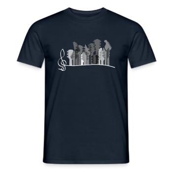 Black and white guitar with music bar, guitarist - Men's T-Shirt - navy - Front - AI Model Male 178 light (178cm)
