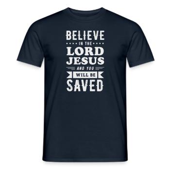 Jésus. Croyez. Enregistré. - T-shirt homme - marine - Devant - AI Model Male 178 light (178cm)