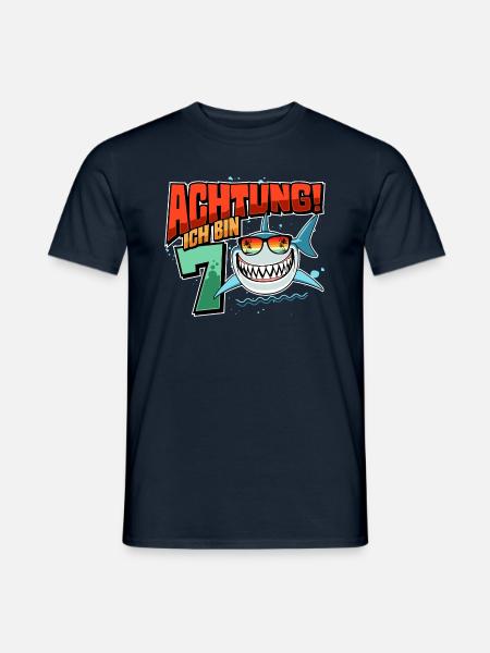 Achtung ich bin 7 - 7 Geburtstag 7 Jahre Geschenk - Männer T-Shirt - Navy