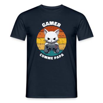 Gamer comme papa chat manette jeux-vidéo retro - T-shirt homme - marine - Devant - AI Model Male 178 light (178cm)