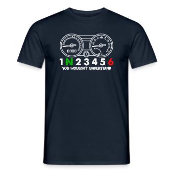 1N23456 motorcycle speed adrenaline pace tacho fun - Men's T-Shirt - navy - Front - AI Model Male 178 light (178cm)
