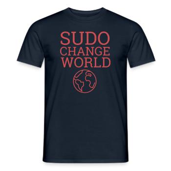 « Sudo Change world » | Administrateur, administrateur - T-shirt homme - marine - Devant - AI Model Male 178 light (178cm)