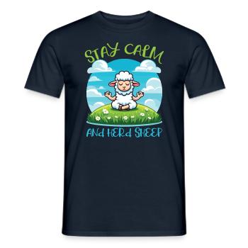 Stay Calm And Herd Sheep Zen Meditation Sheep - Men's T-Shirt - navy - Front - AI Model Male 178 light (178cm)