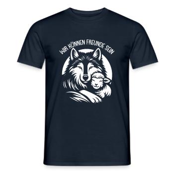 Wolf und Lamm wir können alle Freunde sein - Männer T-Shirt - Navy - Vorne - AI Model Male 178 light (178cm)