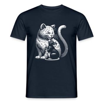 Le chat et la souris dans l’amitié, la paix et l’amour - T-shirt homme - marine - Devant - AI Model Male 178 light (178cm)
