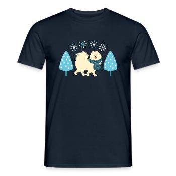 Mignon chien samoyed en hiver - T-shirt homme - marine - Devant - AI Model Male 178 light (178cm)