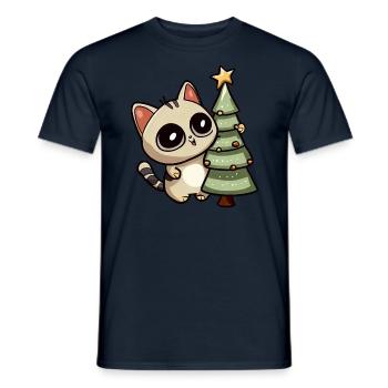 Weihnachtskatze: Beim festlichen Tannenbaum - Männer T-Shirt - Navy - Vorne - AI Model Male 178 light (178cm)