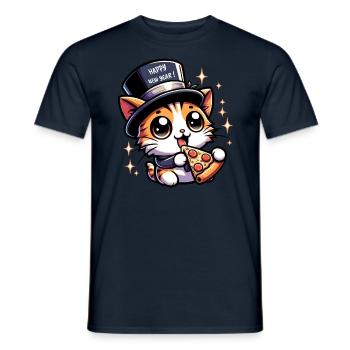 Neujahr Sylvester Katze Salam Pizza Happy New Year - Männer T-Shirt - Navy - Vorne - AI Model Male 178 light (178cm)
