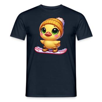 Cute Duckling Snowboarder Winter Sports Cartoon - Men's T-Shirt - navy - Front - AI Model Male 178 light (178cm)