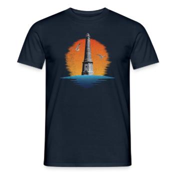 Borkum Neuer Leuchtturm mit Sonne Meer und Möwen - Männer T-Shirt - Navy - Vorne - AI Model Male 178 light (178cm)