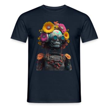 Flower Power Robot - Männer T-Shirt - Navy - Vorne - AI Model Male 178 light (178cm)