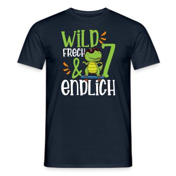 Wild Frech & endlich 7 siebter Geburtstag - Männer T-Shirt - Navy - Vorne - AI Model Male 178 light (178cm)