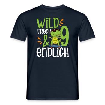 Wild Frech & endlich 9 neunter Geburtstag - Männer T-Shirt - Navy - Vorne - AI Model Male 178 light (178cm)