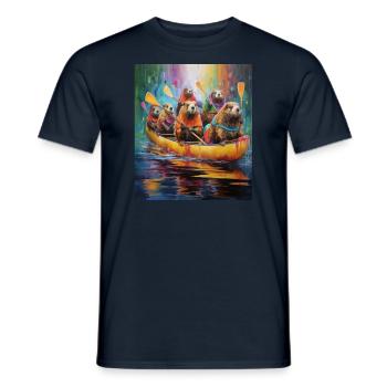 drôle de castor dans le bateau, kayak canadiens pagayant canoë - T-shirt homme - marine - Devant - AI Model Male 178 light (178cm)