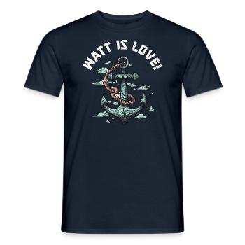 Watt is Love. Ready for the next mudflat hike - Men's T-Shirt - navy - Front - AI Model Male 178 light (178cm)