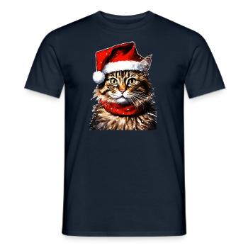 Funny Cat, Ugly Christmas Xmas Christmas - Men's T-Shirt - navy - Front - AI Model Male 178 light (178cm)