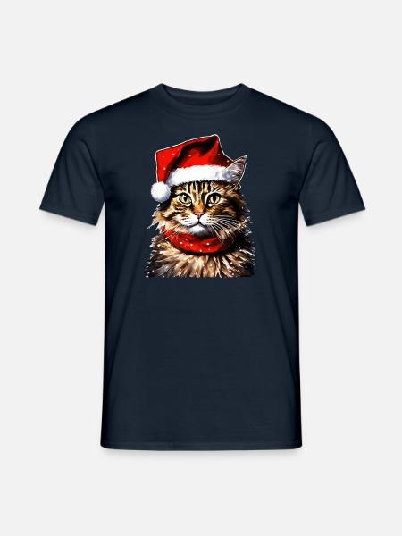 lustige Katze , Ugly Christmas Xmas Weihnachten - T-shirt herr - marinblå