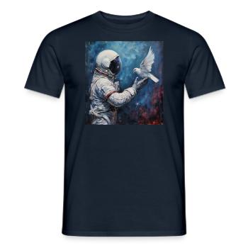Voyage dans l’espace, astronaute de la paix avec colombe, espace extra-atmosphérique - T-shirt homme - marine - Devant - AI Model Male 178 light (178cm)