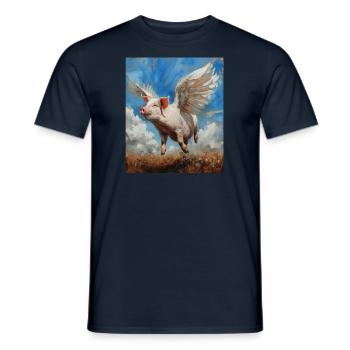 Angel, Art, Humor, Lucky Pig, Pig, Wings - Men's T-Shirt - navy - Front - AI Model Male 178 light (178cm)