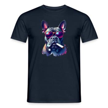 Bulldog Smoking a Cigar Animal Motif Art - Men's T-Shirt - navy - Front - AI Model Male 178 light (178cm)