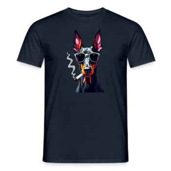 Doberman avec des lunettes de soleil motif animal fumant - T-shirt homme - marine - Devant - AI Model Male 178 light (178cm)