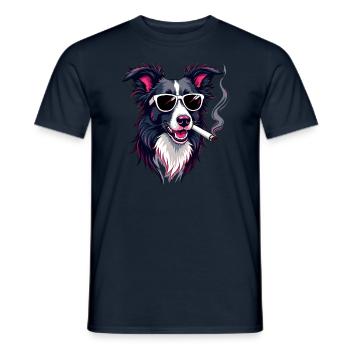 Border Collie Sunglasses Smoking Border - Men's T-Shirt - navy - Front - AI Model Male 178 light (178cm)