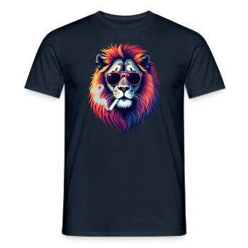 Lion with Sunglasses Animal Motif Smoking Lion - Men's T-Shirt - navy - Front - AI Model Male 178 light (178cm)