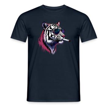 Tiger with Sunglasses Animal Motif Smoking Tiger - Men's T-Shirt - navy - Front - AI Model Male 178 light (178cm)
