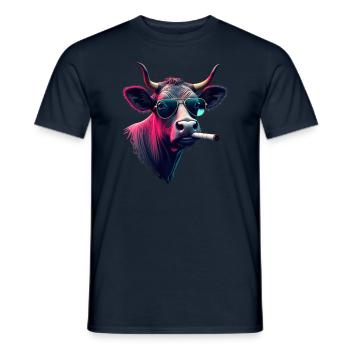 Cow with sunglasses animal motif smoking cow - Men's T-Shirt - navy - Front - AI Model Male 178 light (178cm)